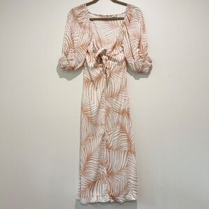 Roxy Evening Delight in Toast Palm Tree Dreams Tie Front Midi Dress Size XS